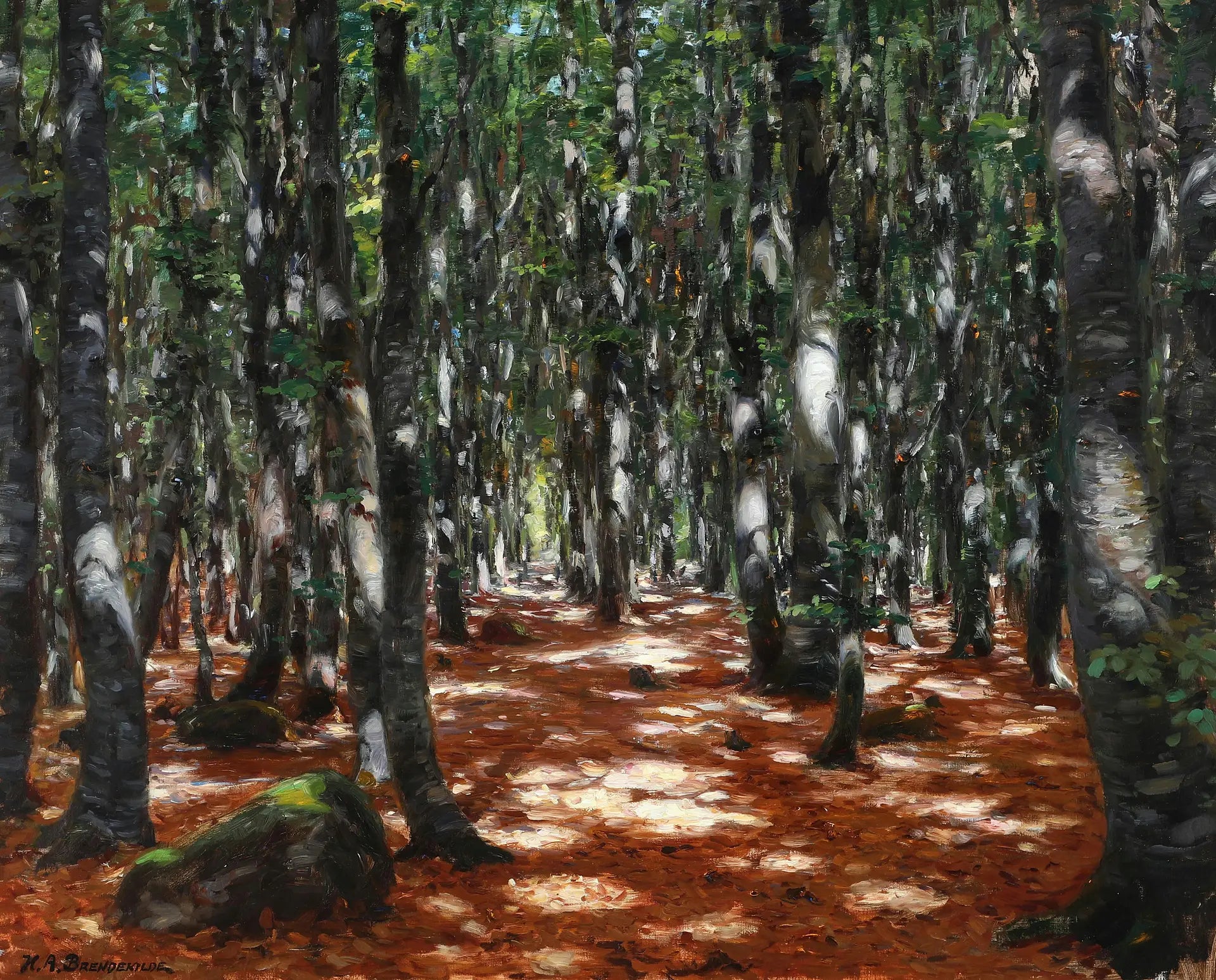 Lumière du soleil à travers les hêtres. - H. A. Brendekilde - Alpha Reproduction