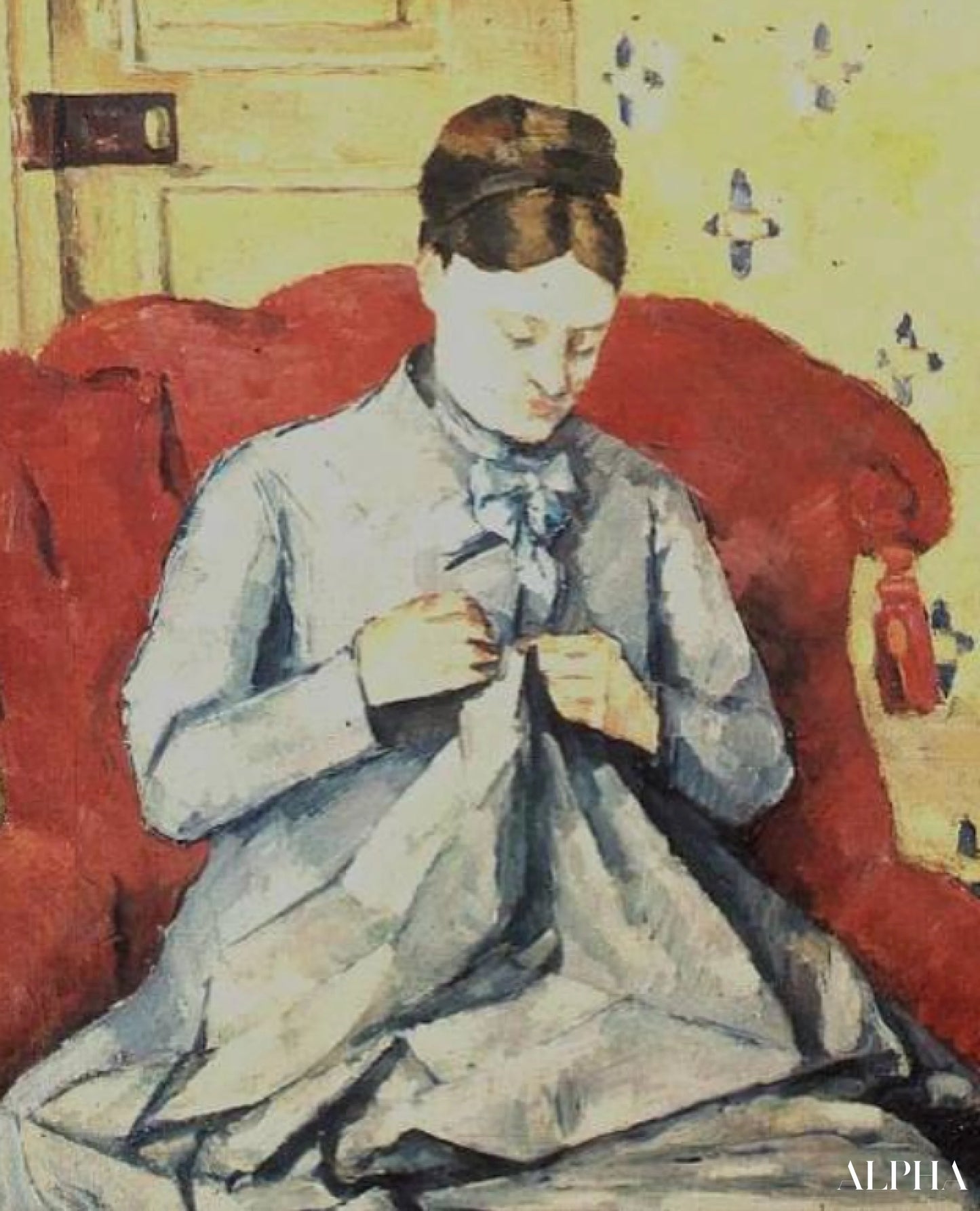 セザンヌ夫人が縫う - ポール・セザンヌ - 高級絵画および絵画の複製