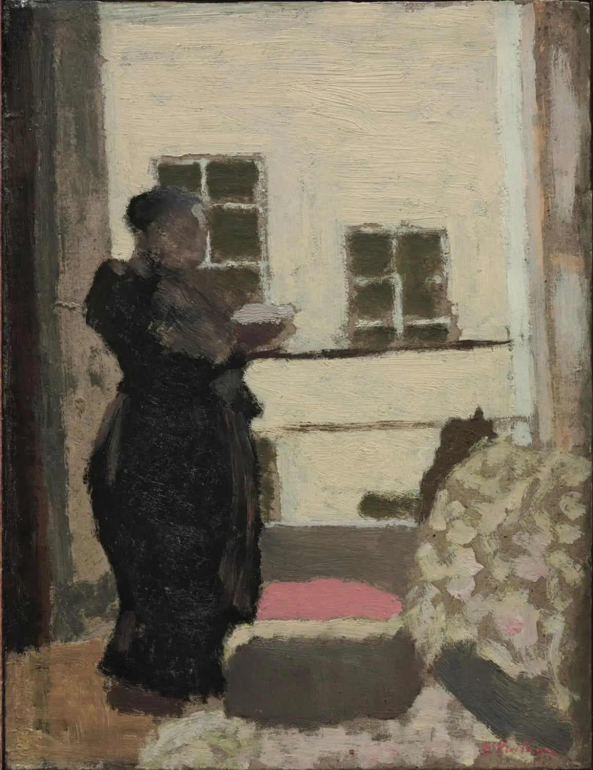 Madame Vuillard debout lisant devant la fenêtre - Édouard Vuillard image 1 tableau peint à l’huile sur toile