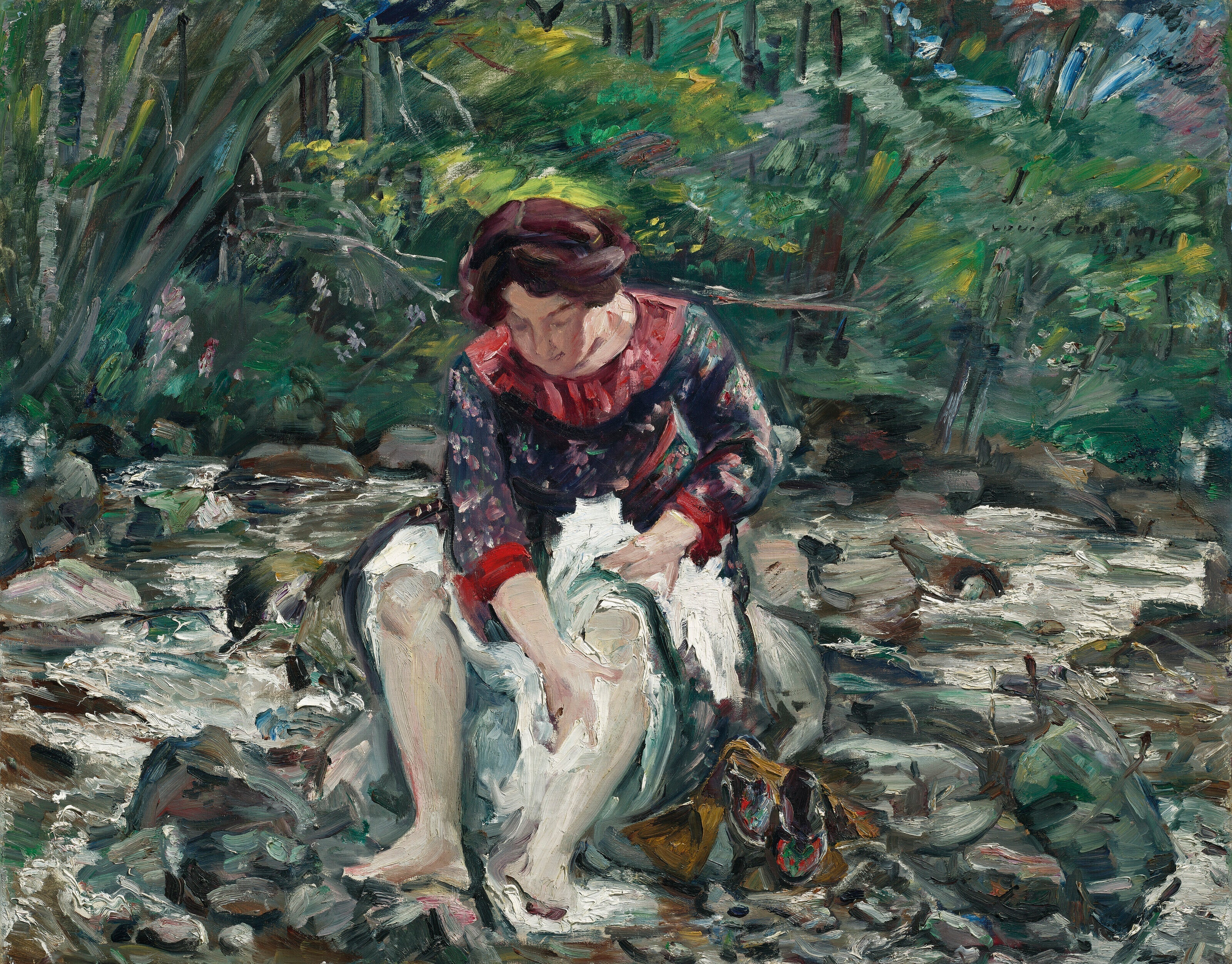 Mädchen am Waldbach - Lovis Corinth image 1 copie de tableau peinte à la main