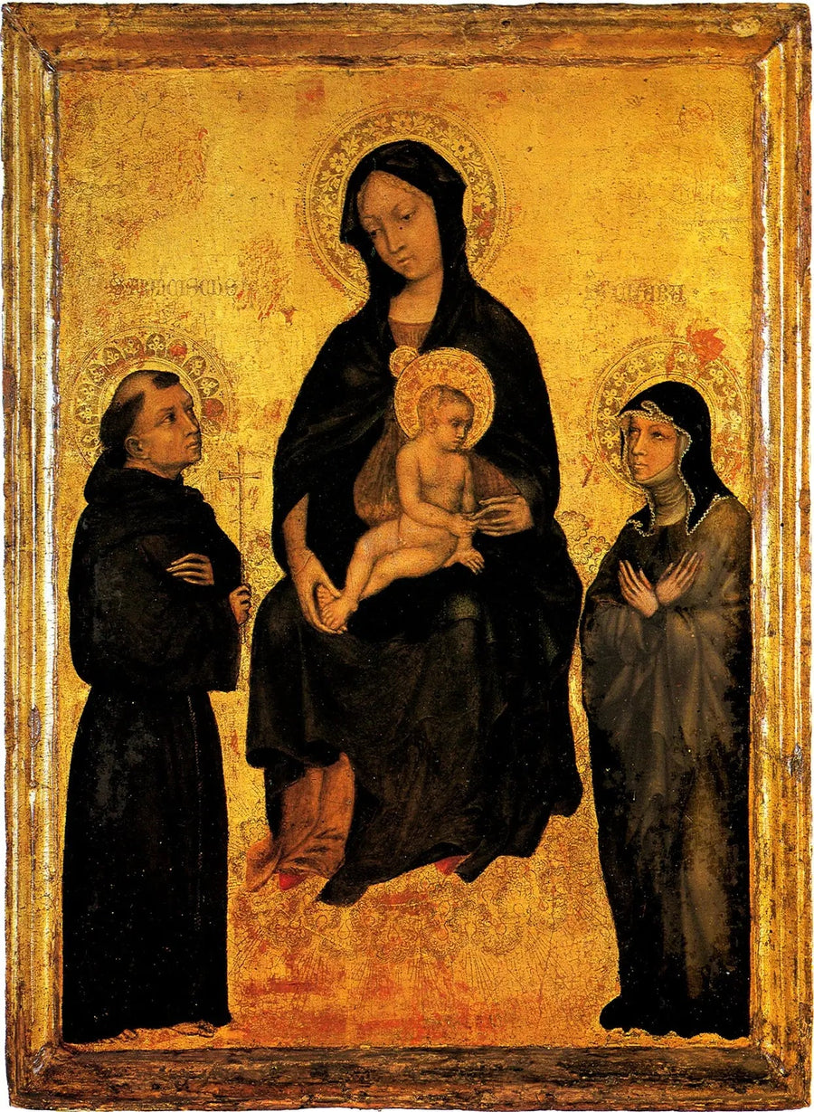 聖フランチェスコと聖クララの間の栄光の中の幼子マドンナ - ジェンティーレ・ダ・ファブリアーノ