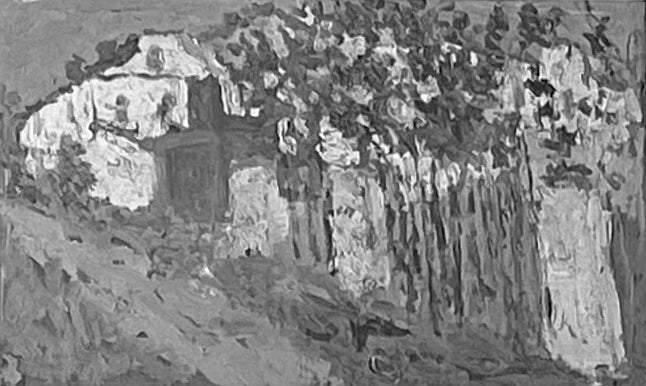 マイエン・エ・ジャルダン（表面）/ 教会の風景の下書き（裏面） - カジミール・マレーヴィチ

Source:
Maison et jardin (recto) / ébauche d’un paysage avec église (verso) - Kazimir Malevich