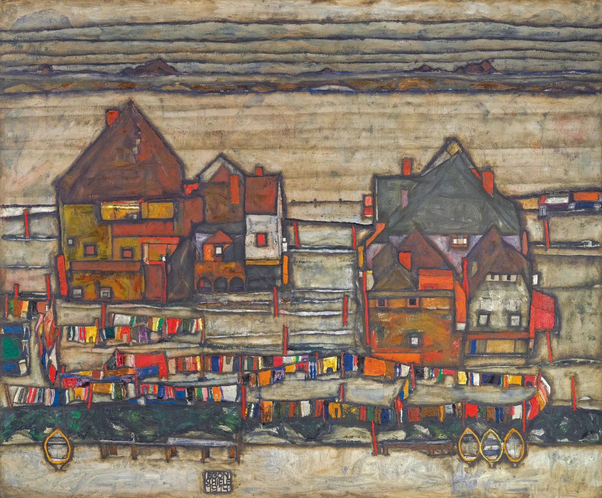 Maisons avec linge coloré - Egon Schiele image 1 reproduction réalisée par Alpha Reproduction