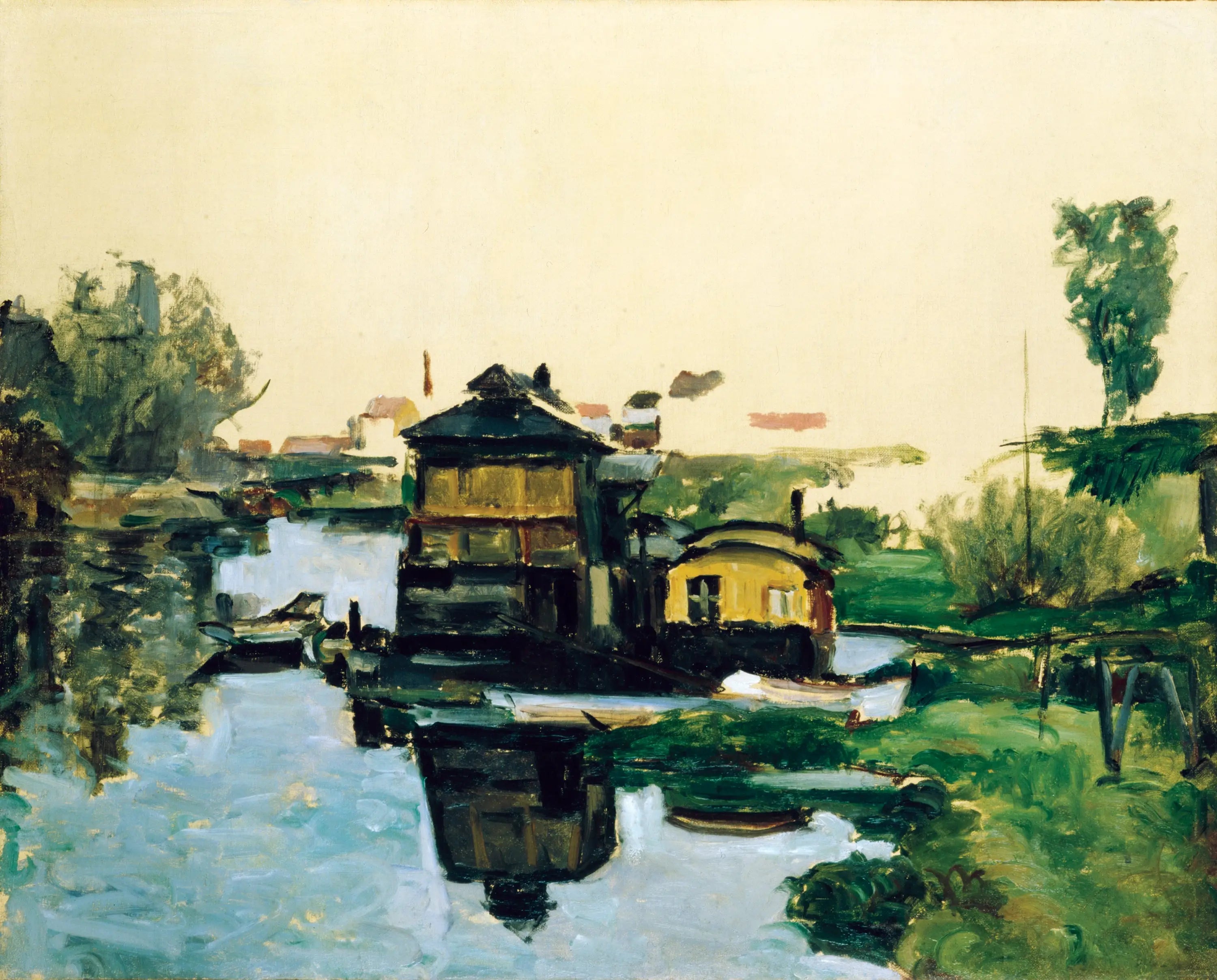 Maisons flottantes sur un fleuve - Paul Cézanne image 1 copie peinte à la main à l’huile