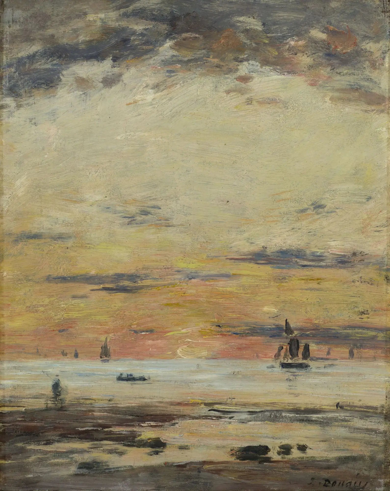 Marée basse soleil couchant - Eugène Boudin image 1 reproduction artisanale de tableau