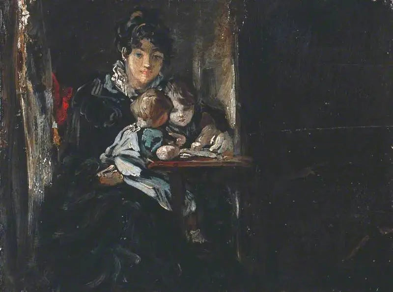 Maria Constable avec deux de ses enfants. Verso : Copie d'après Teniers - John Constable image 1 reproduction de peinture à l’huile