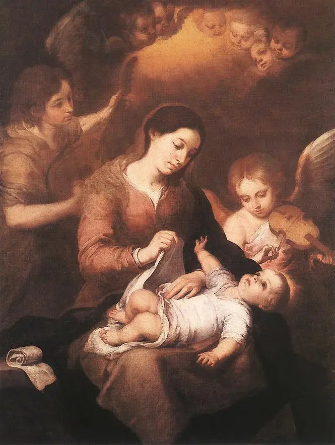 Marie et l'Enfant avec des anges jouant de la musique - Bartolomé Esteban Murillo image 1 tableau peint à l’huile sur toile