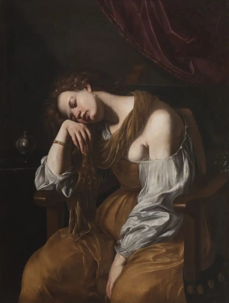 マリー＝マドレーヌの憂鬱 - アルテミシア・ジェンティレスキ

Source:
Marie-Madeleine en mélancolie - Artemisia Gentileschi