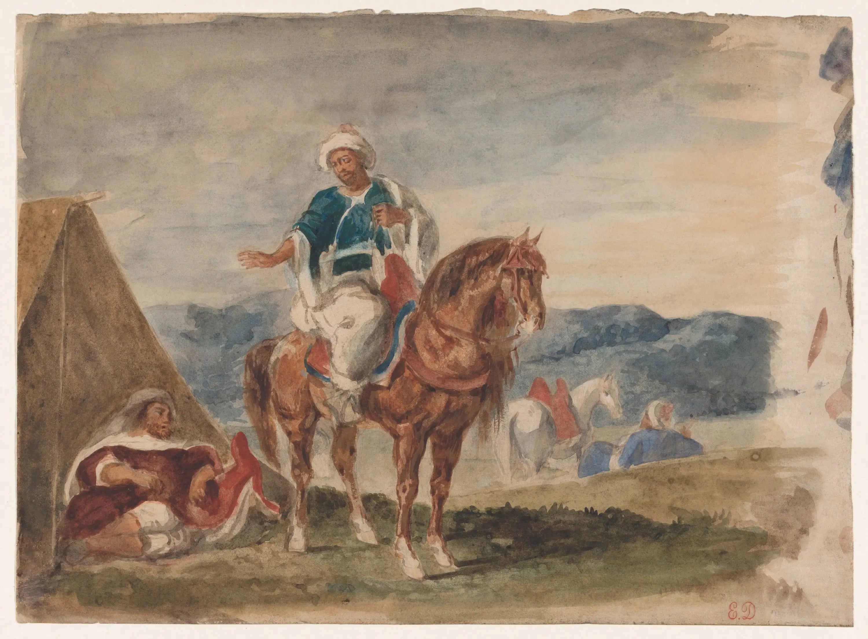 Marocain à cheval - Eugène Delacroix image 1 copie de tableau peinte à la main