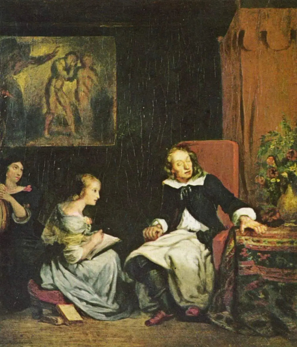 Milton dictant à ses filles son poème épique, « Le paradis perdu » - Eugène Delacroix image 2 copie peinte à la main à l’huile