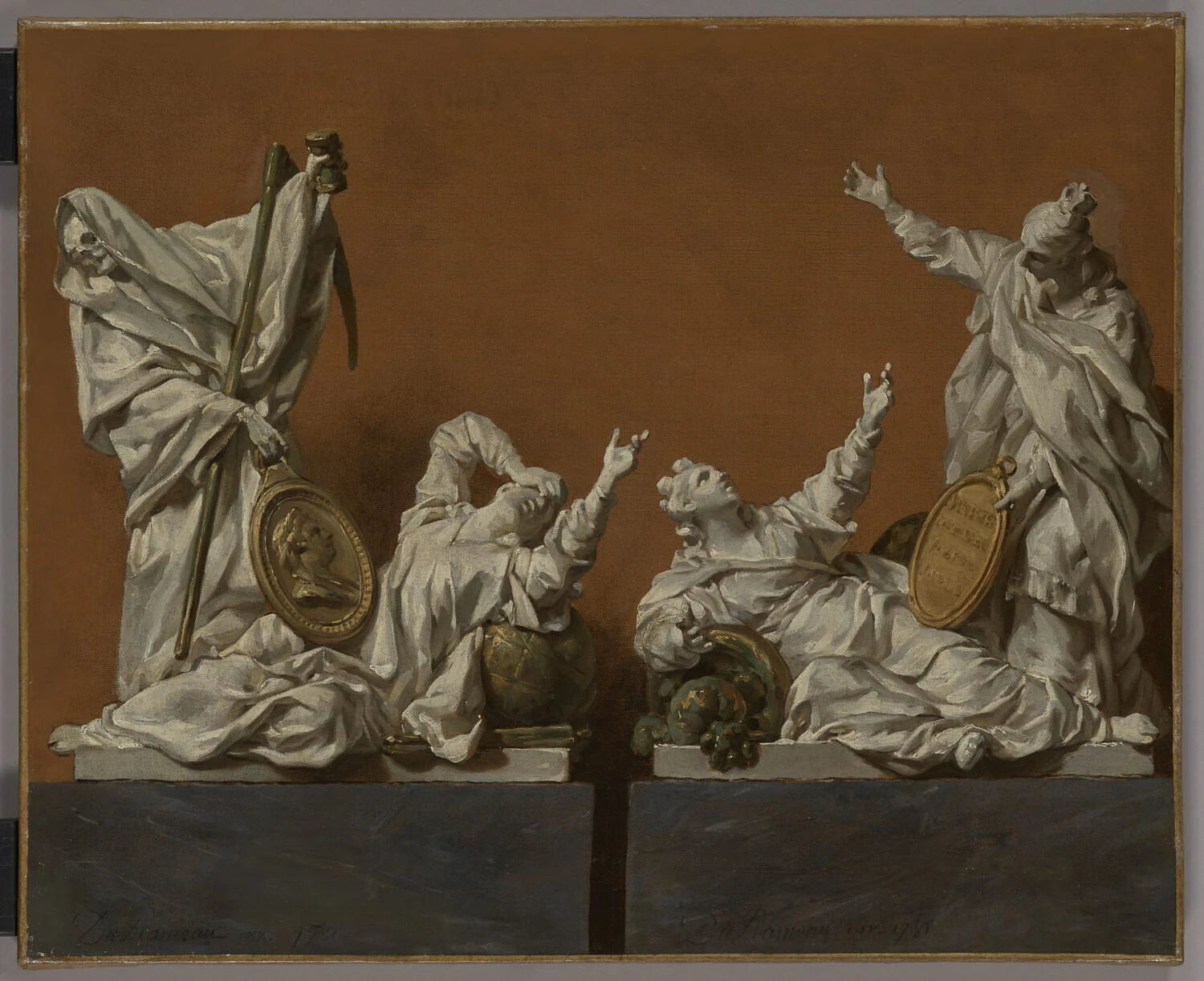 La Mort et la Terre, la France et l'Europe. Projets de sculptures allégoriques pour le catafalque de Marie-Thérèse - Louis-Jacques Durameau