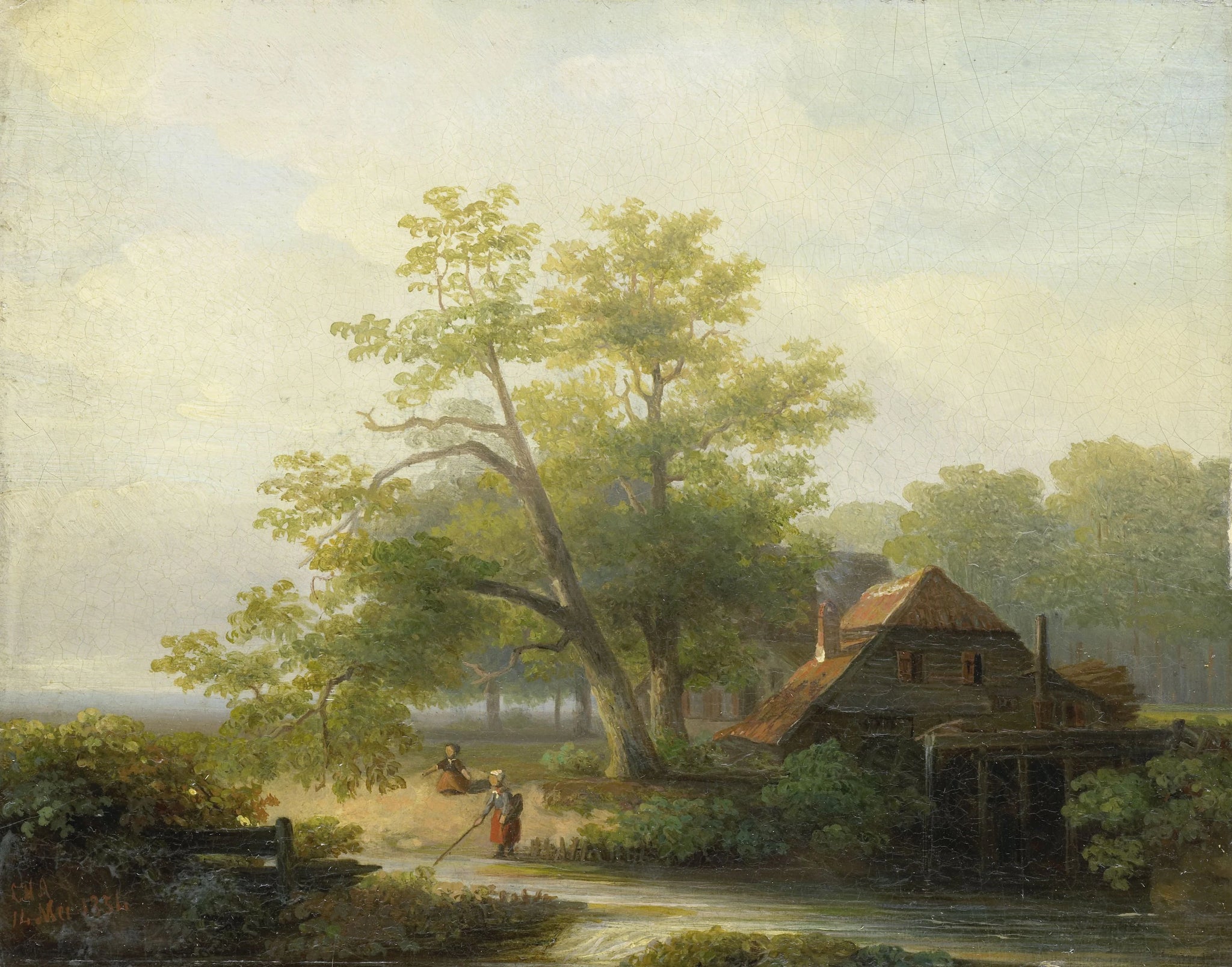 Moulin à eau dans un paysage boisé - Lodewijk Hendrik Arends