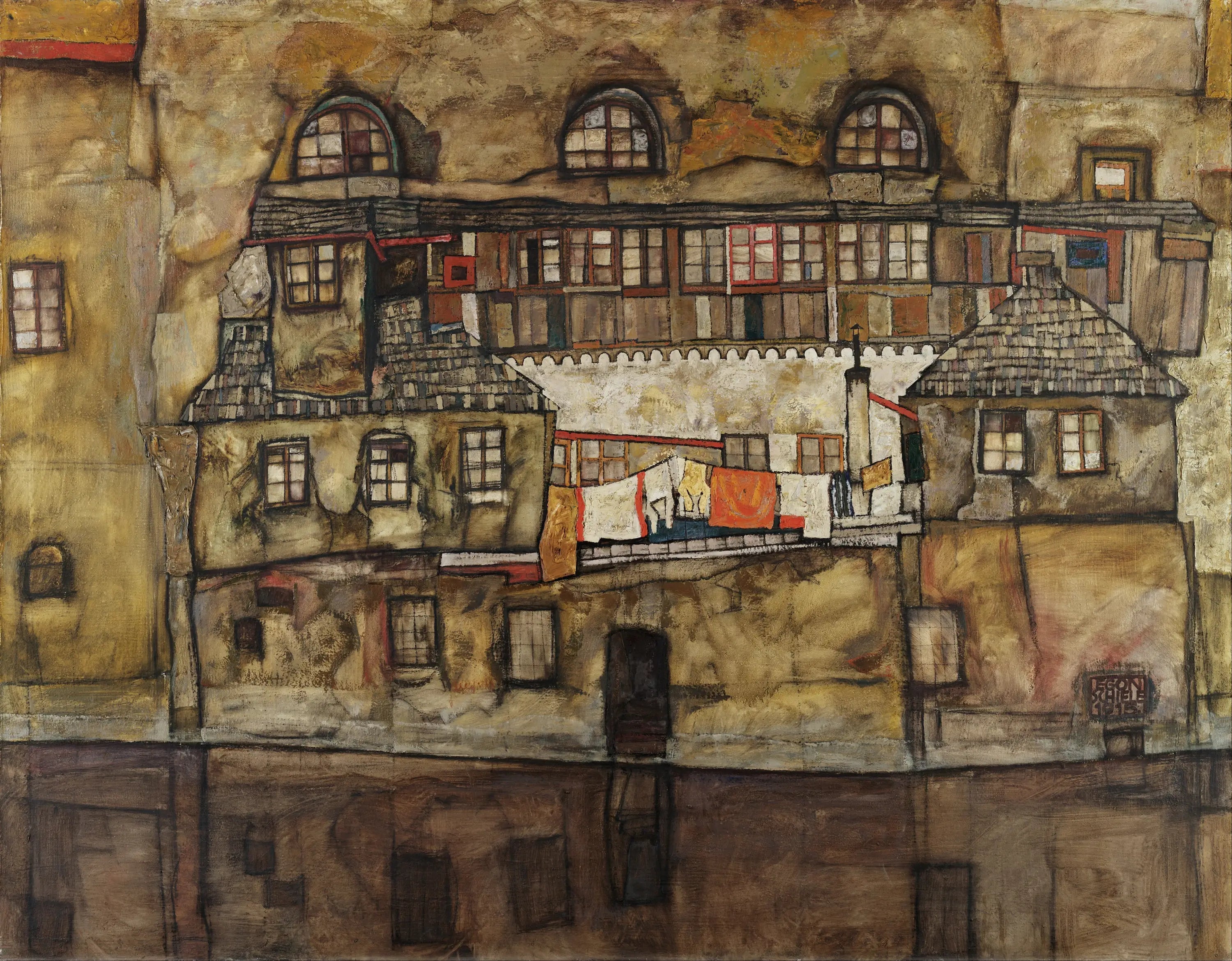 Mur de maison sur la rivière - Egon Schiele image 1 tableau peint à l’huile sur toile