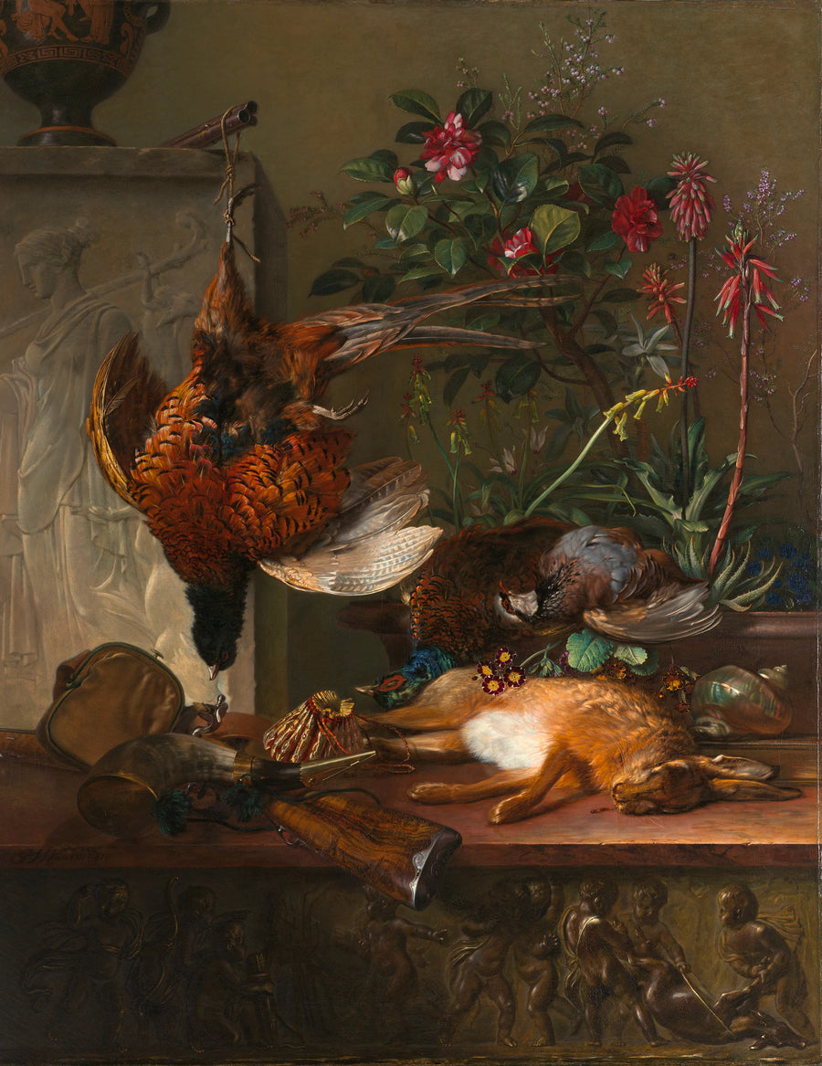 Nature morte au butin de chasse et stèle grecque : allégorie de l'Automne - Georgius Jacobus Johannes van Os