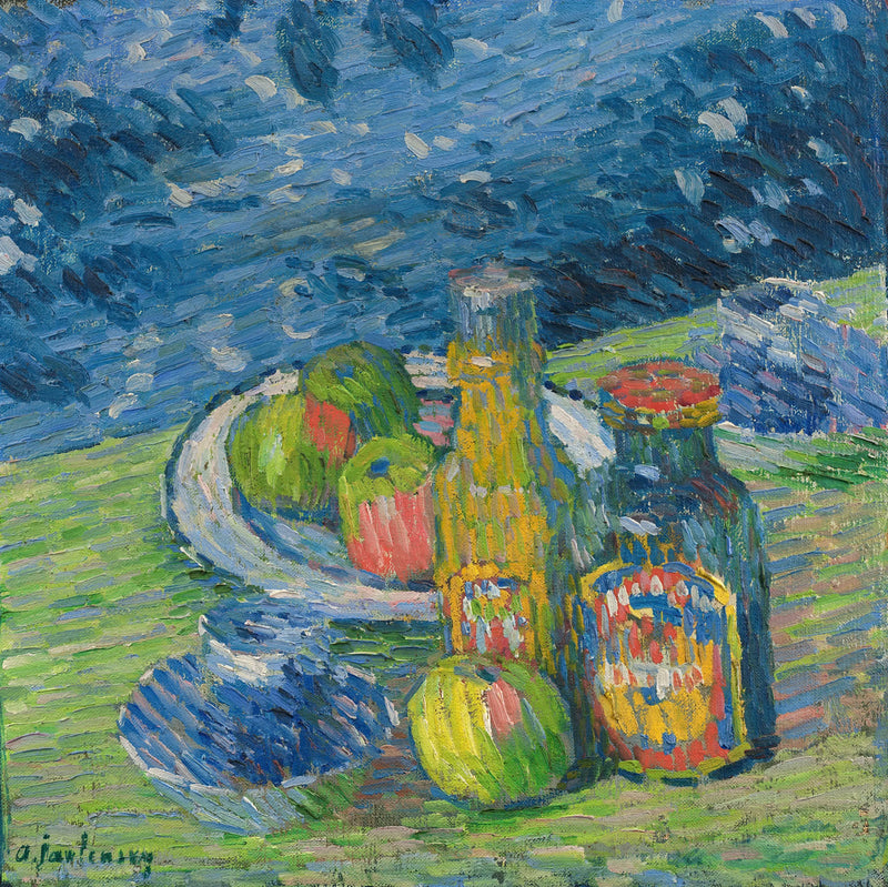 静物画：瓶と果物 - アレクセイ・フォン・ジャウレンスキー

Source:
Nature morte aux bouteilles et aux fruits - Alexej von Jawlensky