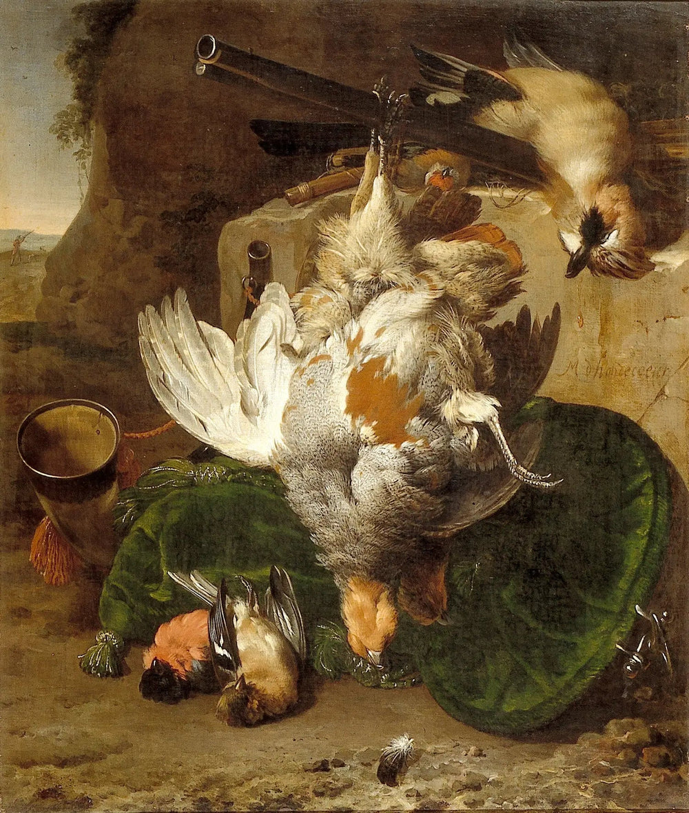 nature morte avec des oiseaux morts - Melchior de Hondecoeter image 1 copie peinte à la main à l’huile
