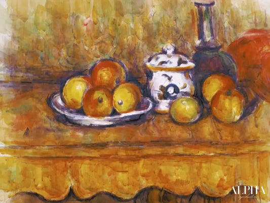 Nature morte avec la bouteille et la boîte de sucre aquarell bleues - Paul Cézanne - Reproductions de tableaux et peintures haut de gamme