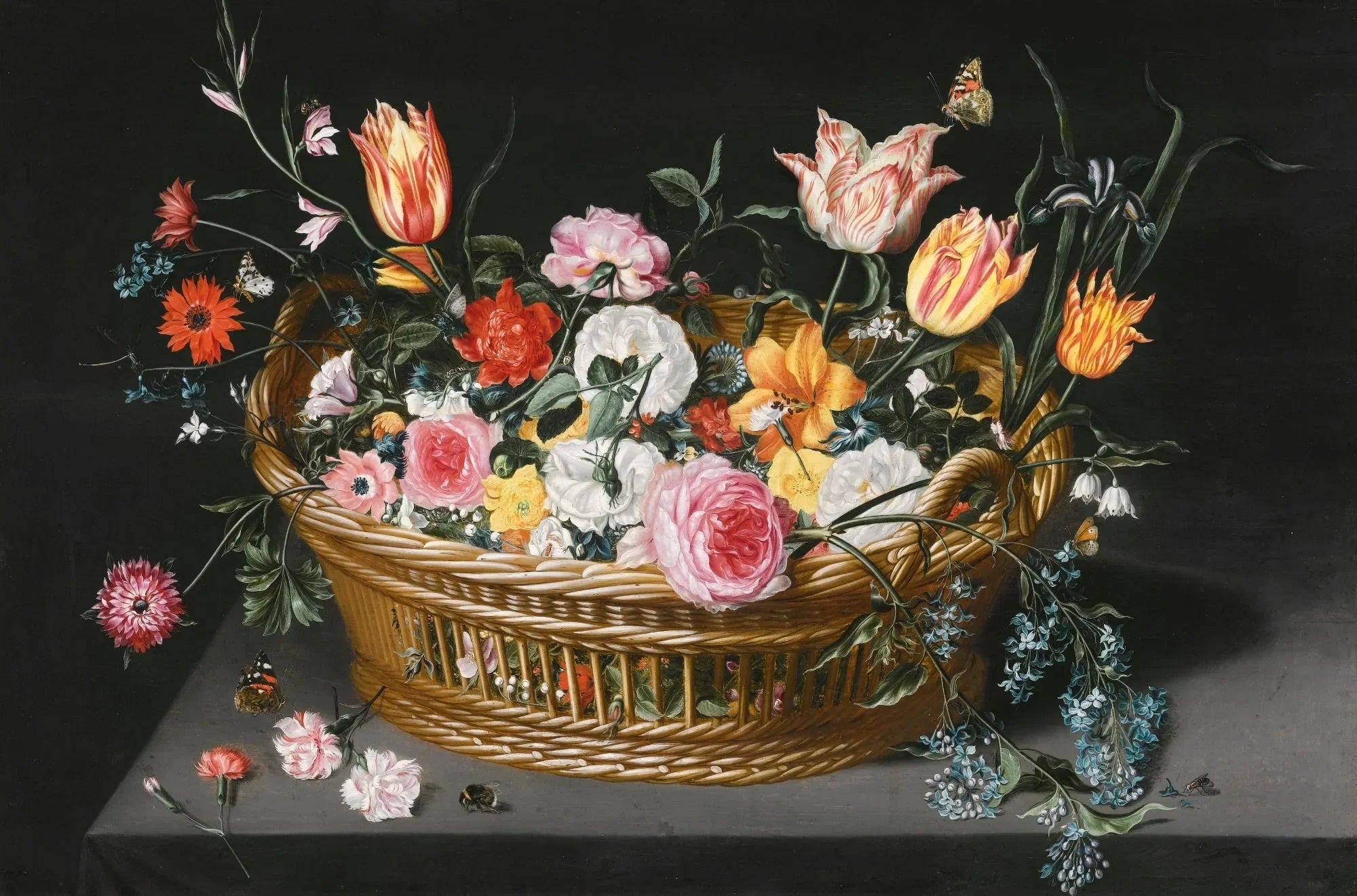 Nature morte de fleurs dans un panier sur un rebord de pierre - Jan Brueghel le Jeune image 1 tableau peint à l’huile sur toile