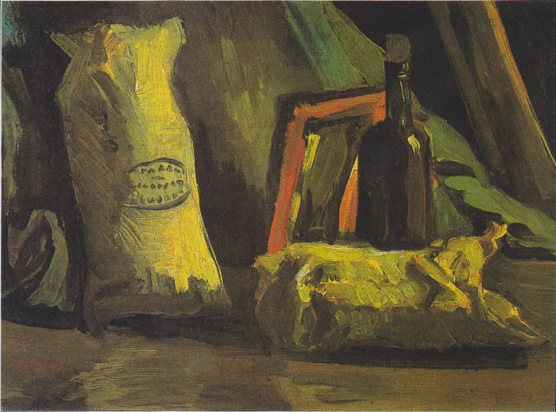 二つの袋と一本の瓶の静物画 - Vincent van Gogh