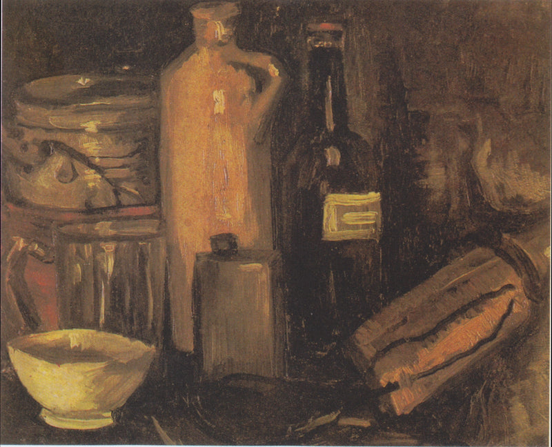 壺、瓶、ボトルのある静物 - Vincent van Gogh