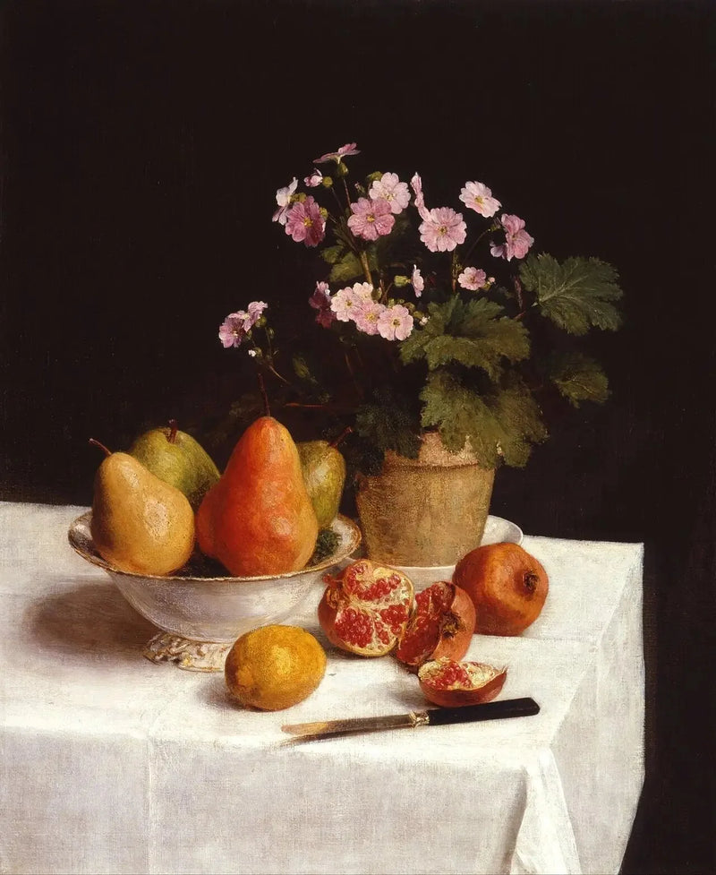 静物画（プリムヴェール、梨とザクロ） - アンリ・ファンタン＝ラトゥール

Source:
Nature morte (primevères, poires et grenades) - Henri Fantin-Latour