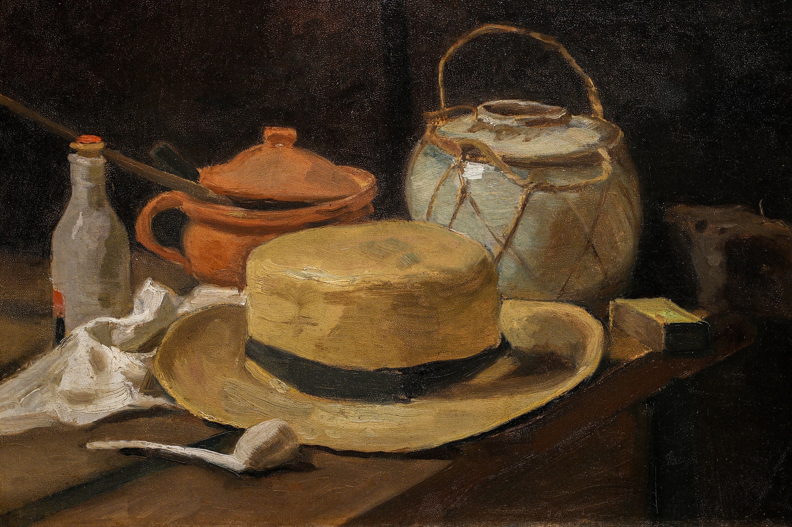 Reproduction du tableau « nature morte au chapeau de paille - Vincent van Gogh » par Alpha Reproduction en peinture à l’huile