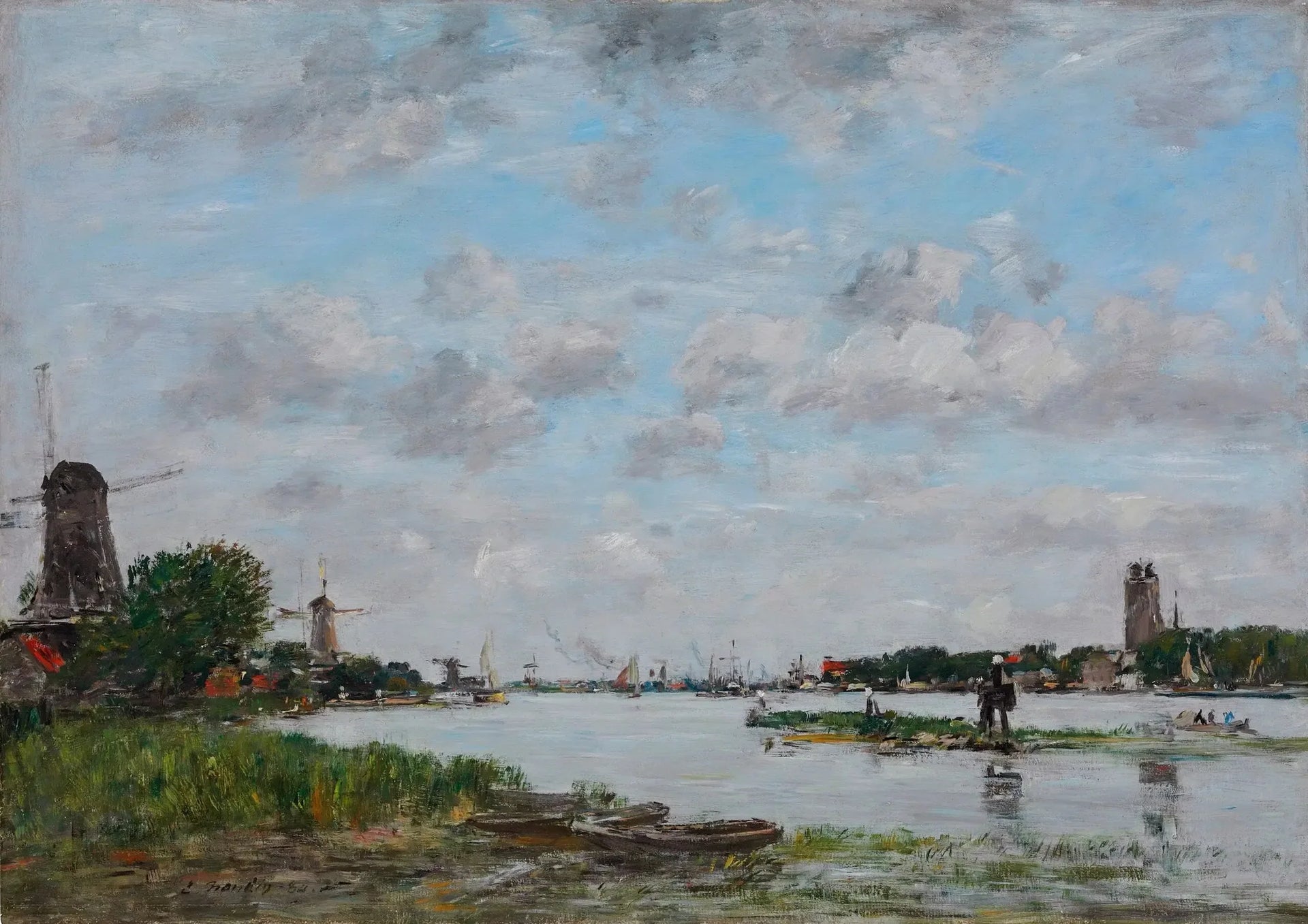 Navigation sur la rivière Oude Maas près de Dordrecht - Eugène Boudin image 1 tableau peint à l’huile sur toile
