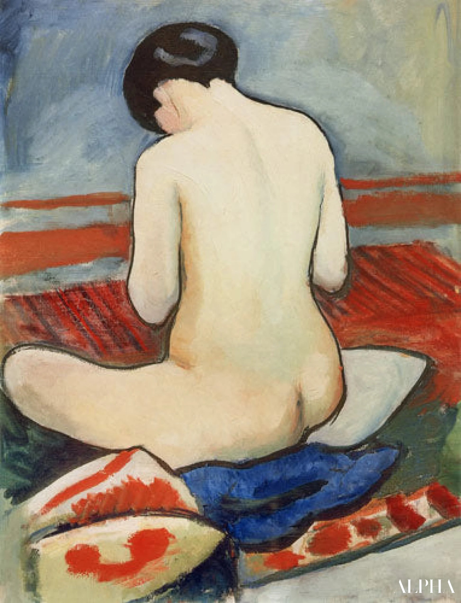クッションに座った裸婦 - August Macke - 高級絵画および絵画の複製