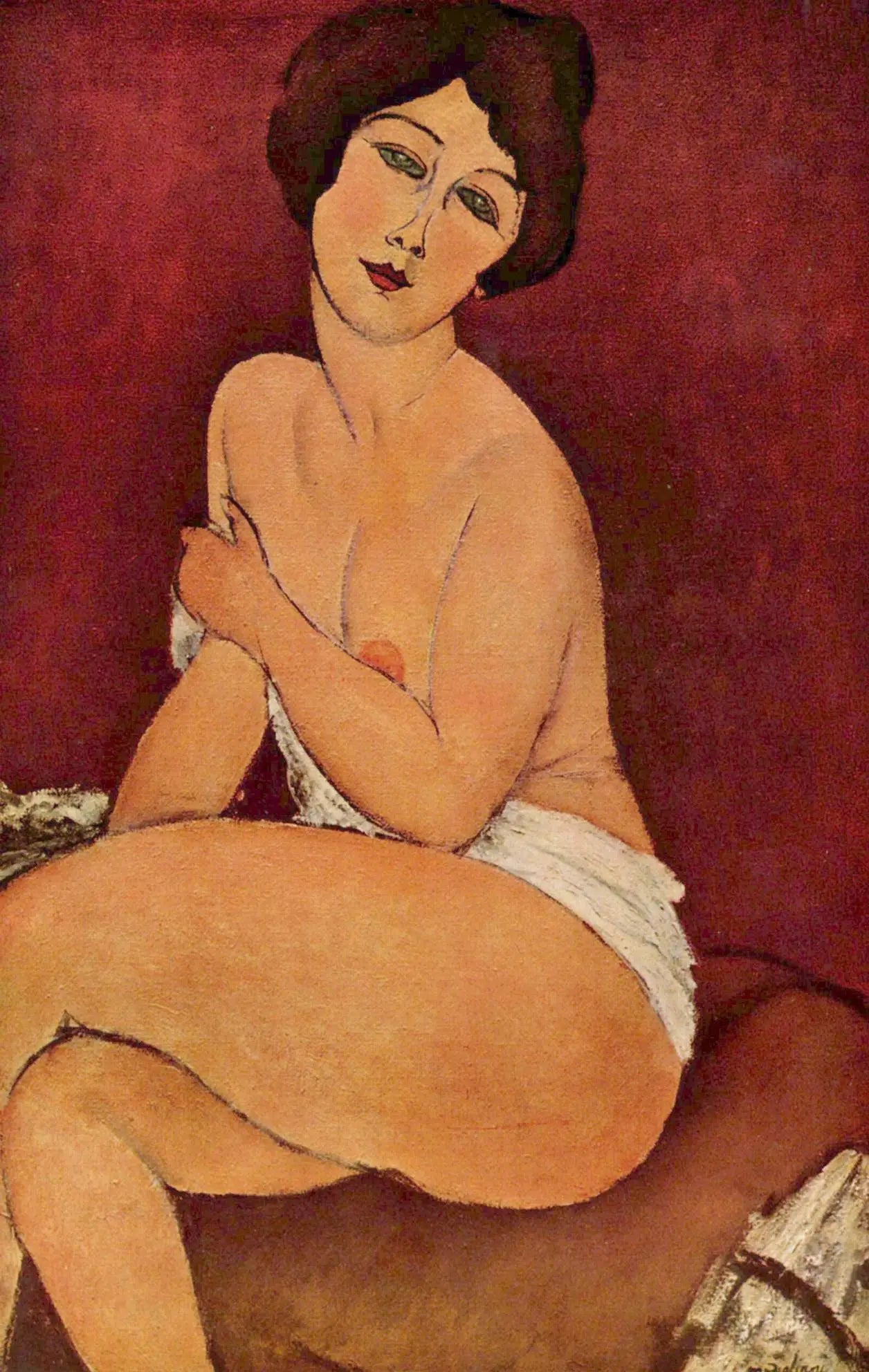 Nu féminin assis sur un divan - Amedeo Modigliani image 1 tableau peint à l’huile sur toile