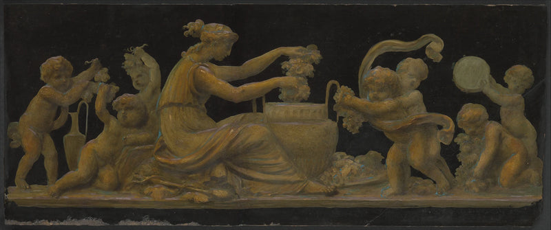 Nymphe et putti dans une scène de vendanges ; Nymphe à la couronne et putti aux guirlandes de fleurs - Piat Joseph Sauvage