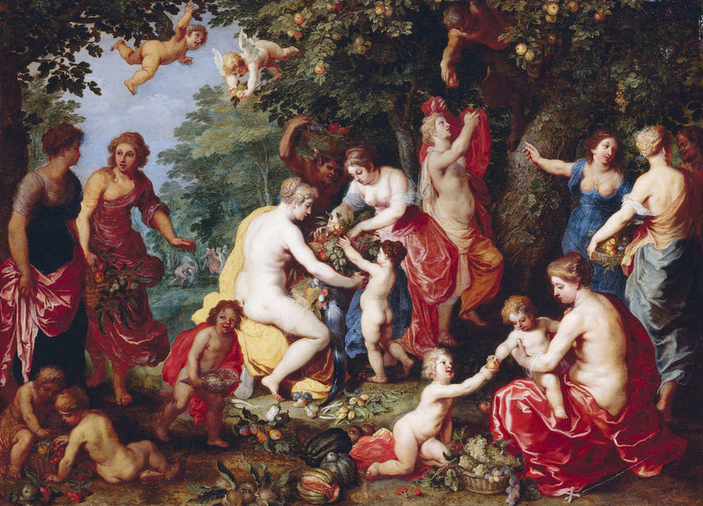 Nymphes et enfants sous les arbres fruitiers (Les Naïades remplissent la corne d'abondance) - Jan Brueghel le Jeune image 1 copie peinte à la main à l’huile