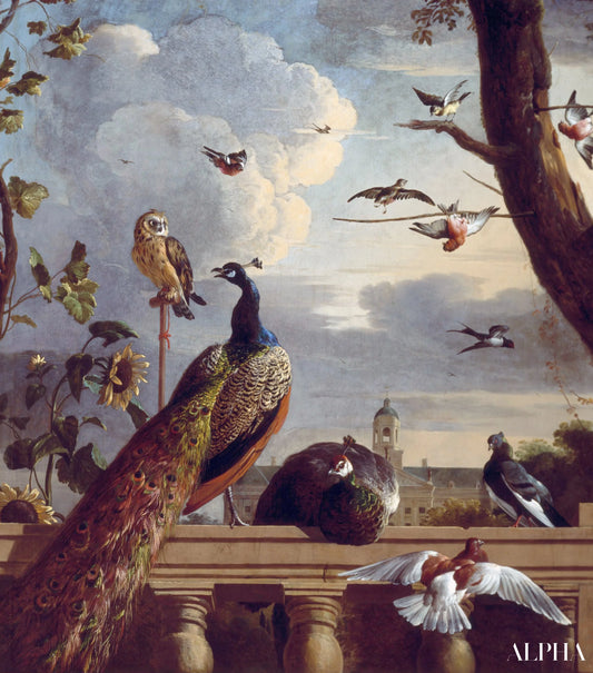 Oiseaux près d'une balustrade - Melchior d'Hondecoeter - Reproductions de tableaux et peintures haut de gamme