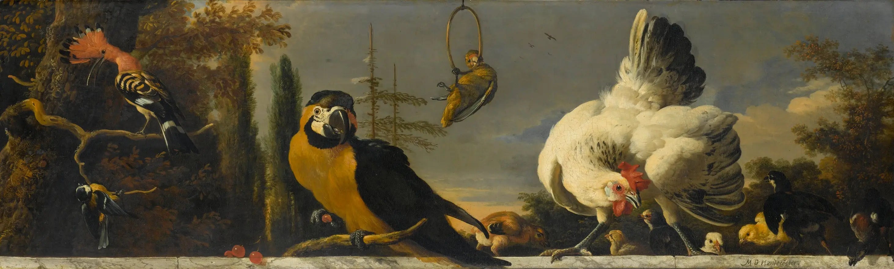 Oiseaux sur une balustrade - Melchior de Hondecoeter image 1 copie de tableau peinte à la main