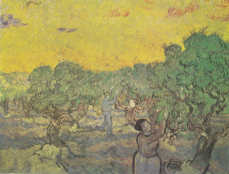 収穫の人形があるオリーブ畑 - Vincent van Gogh