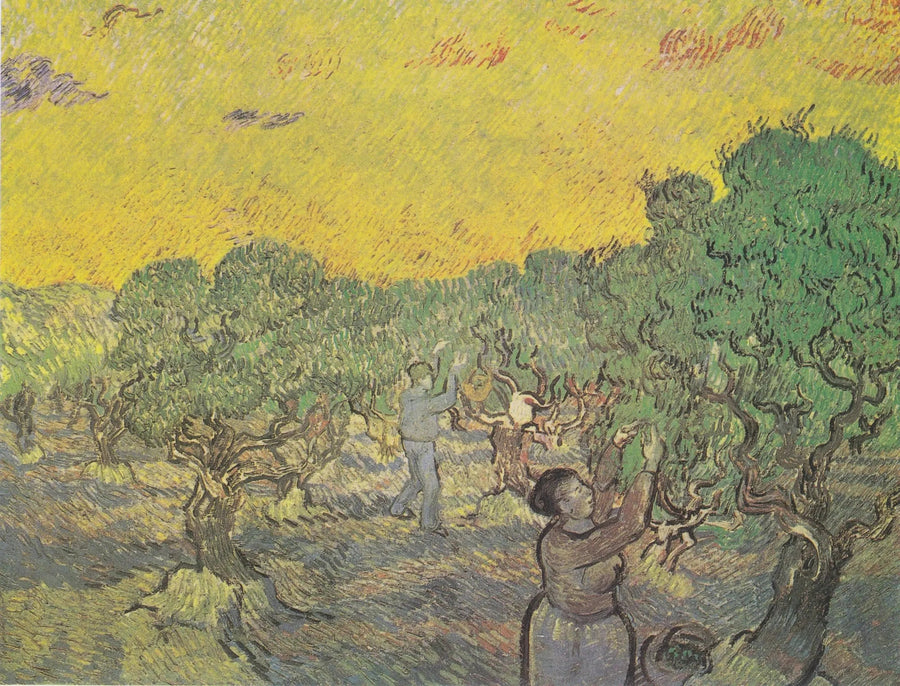 収穫の人形があるオリーブ畑 - Vincent van Gogh