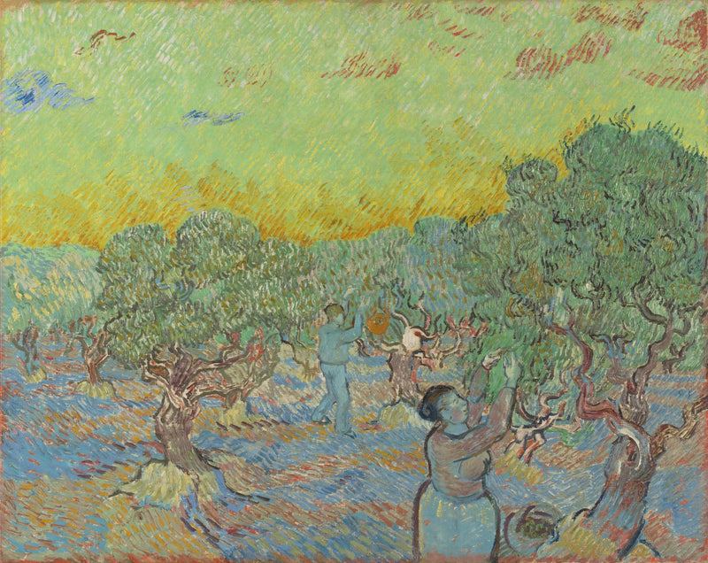 収穫の人形があるオリーブ畑 - Vincent van Gogh