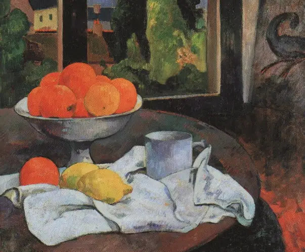 Reproduction du tableau « Oranges et citrons avec vue sur Pont-Aven - Paul Gauguin » par Alpha Reproduction en peinture à l’huile
