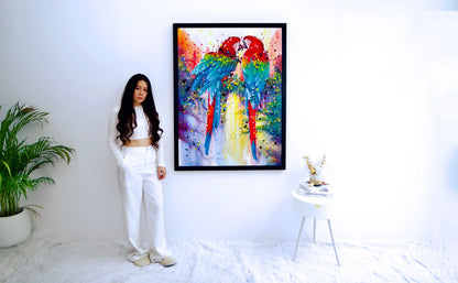 Pair of Red Parrots - Banlay | 90 X 120 cm Reproductions de tableaux à la peinture à l’huile