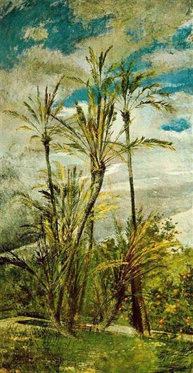 ヤシの木とオレンジの木。ファルコニエラの壁画 - ジョバンニ・ボルディーニ