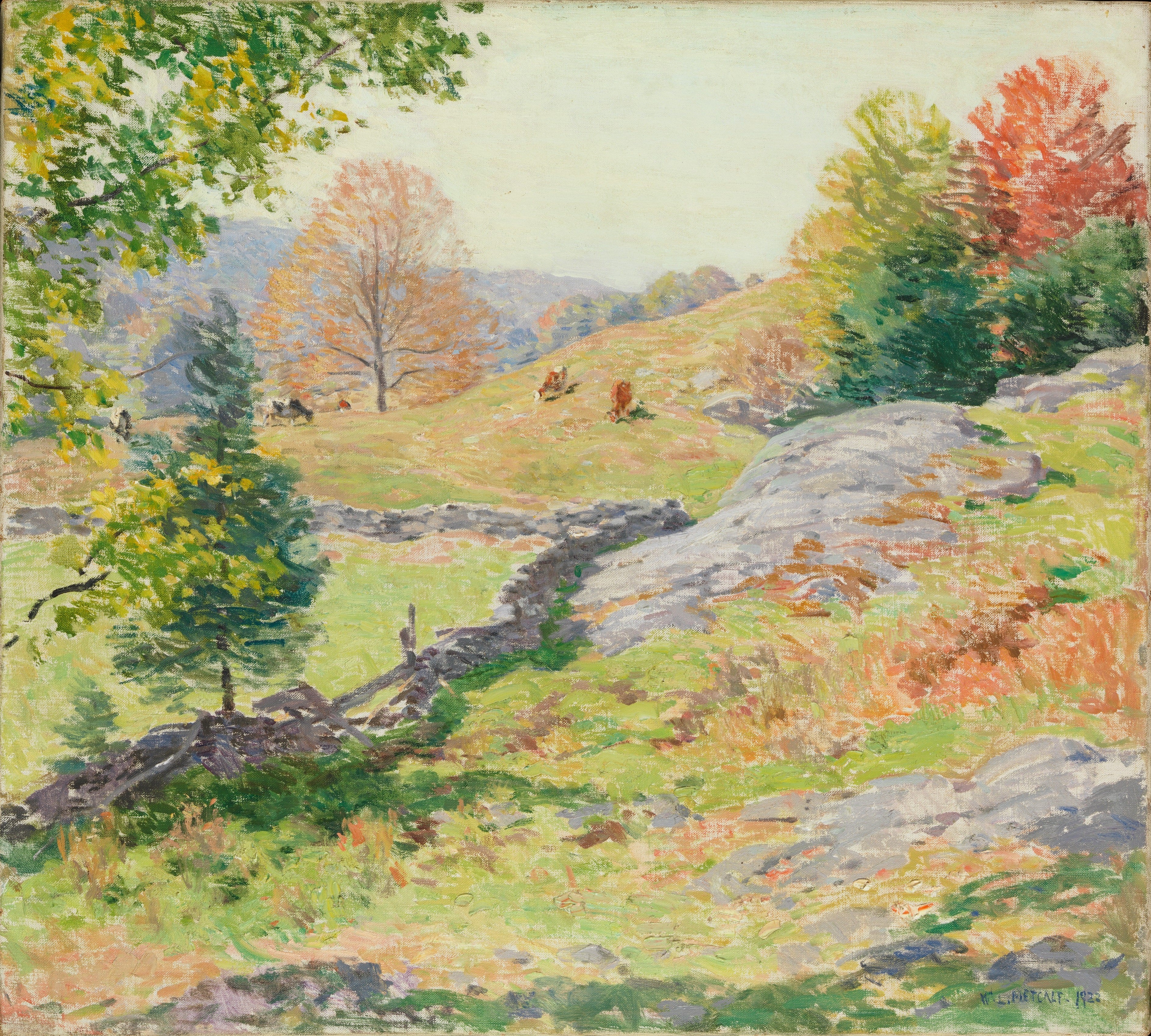 Pâturages à flanc de colline — Septembre - Willard Metcalf - Alpha Reproduction
