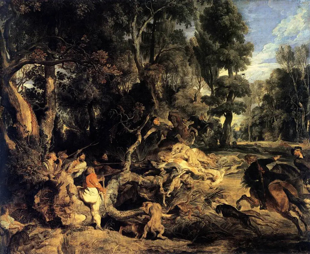 Paysage avec chasse au sanglier - Peter Paul Rubens image 1 reproduction de peinture à l’huile