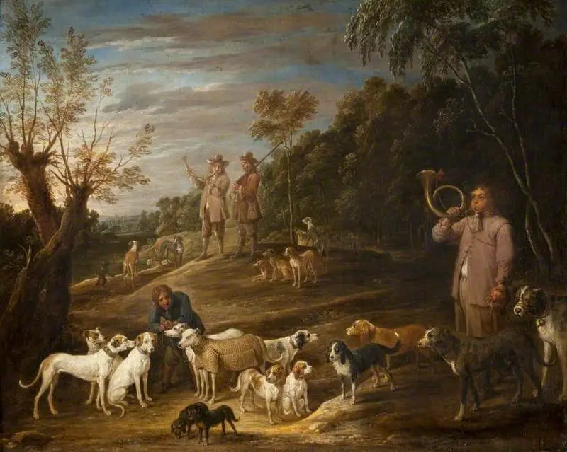 Paysage avec chasseurs et chiens - David Teniers le Jeune image 1 reproduction de peinture à l’huile