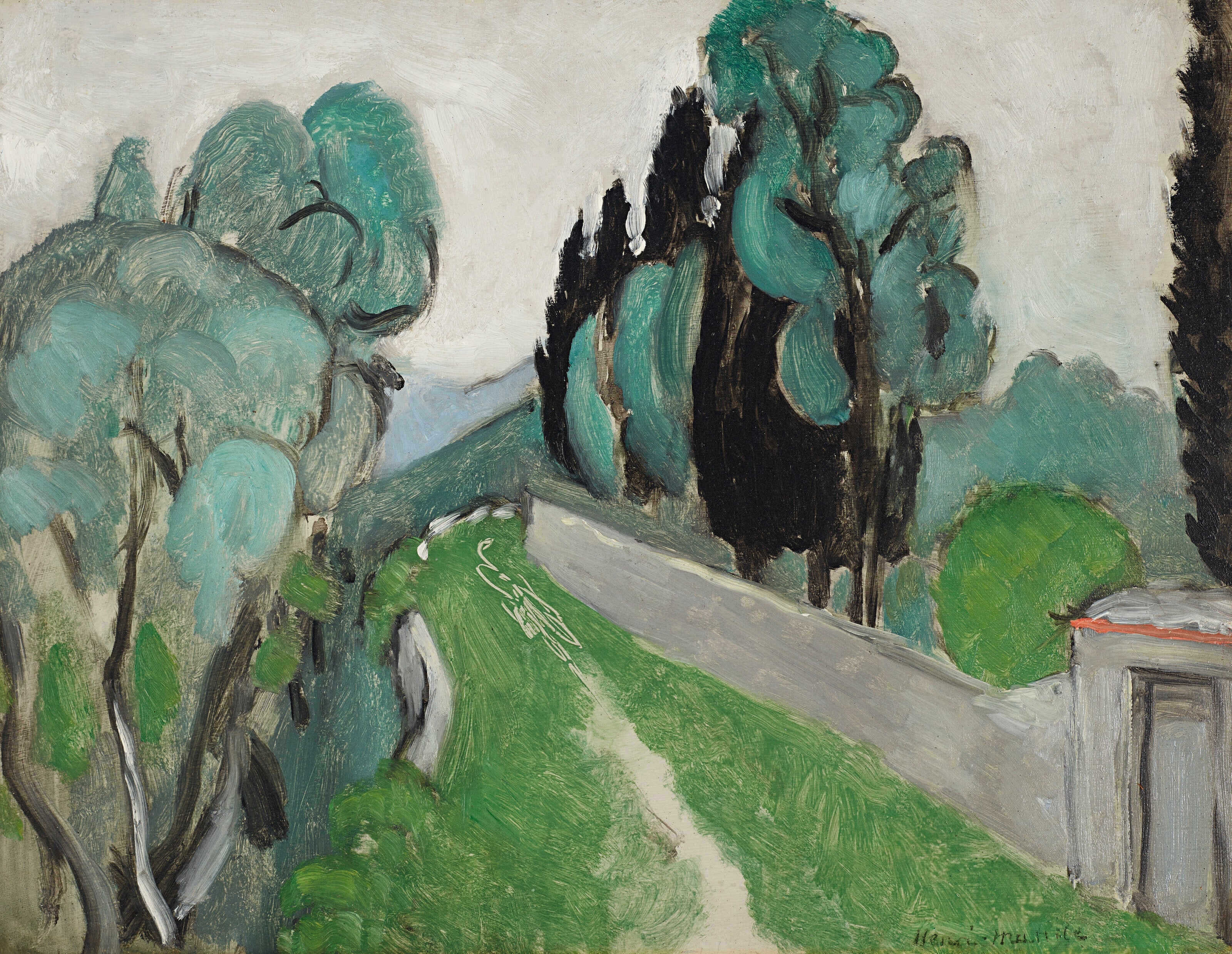 Reproduction du tableau « Paysage avec cyprès et oliviers aux environs de Nice - Henri Matisse » par Alpha Reproduction en peinture à l’huile