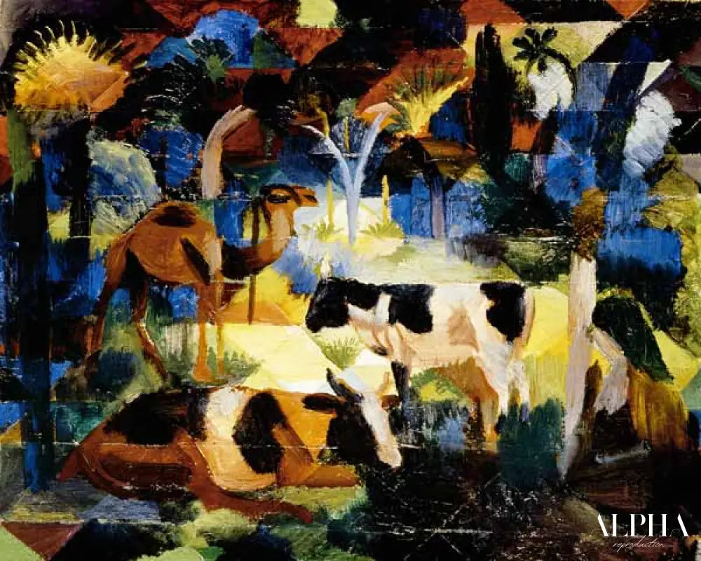 Paysage avec des vaches et des chameaux - August Macke - Reproductions de tableaux et peintures haut de gamme