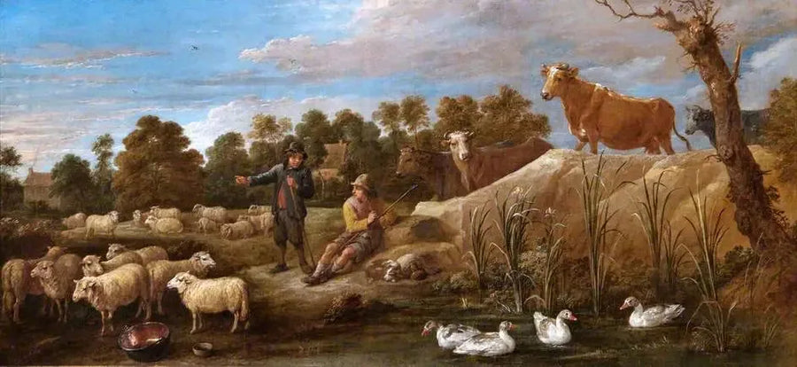 デュオの羊飼い、家畜、アヒルの風景 - デイヴィッド・テニエール・ル・ジュヌ

Source:
Paysage avec deux bergers, du bétail et des canards - David Teniers le Jeune