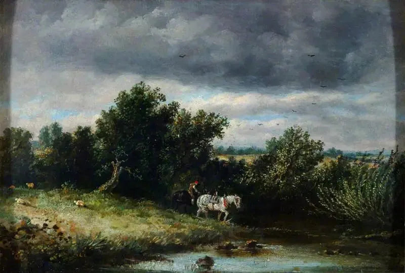 Paysage avec deux chevaux et un ruisseau - John Constable image 1 reproduction de peinture à l’huile