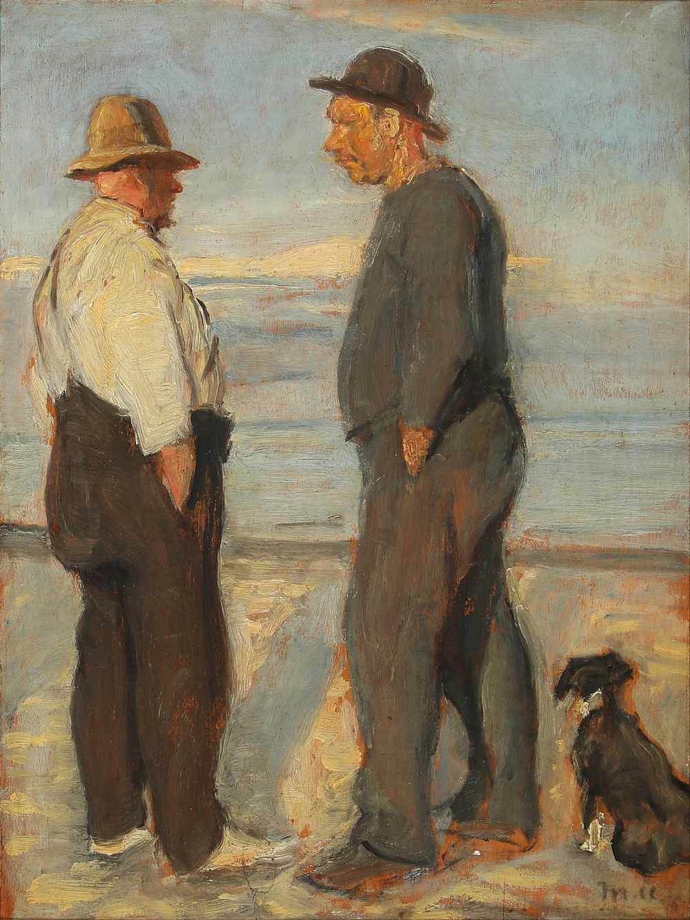 Paysage avec deux pêcheurs sur la plage, Skagen. - Michael Peter Ancher image 1 copie peinte à la main à l’huile