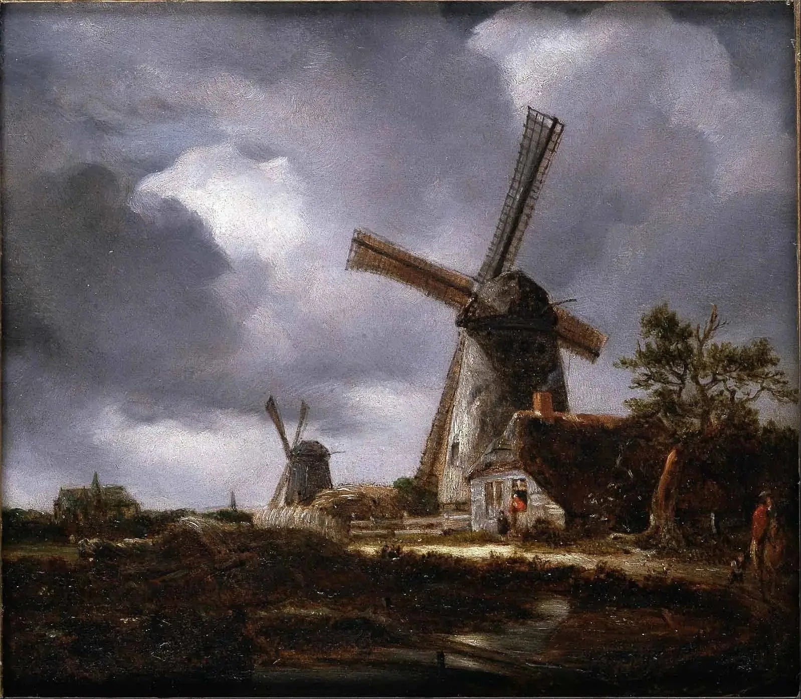 Paysage avec moulins à vent près de Haarlem, d'après Jacob van Ruisdael - John Constable image 1 reproduction artisanale de tableau
