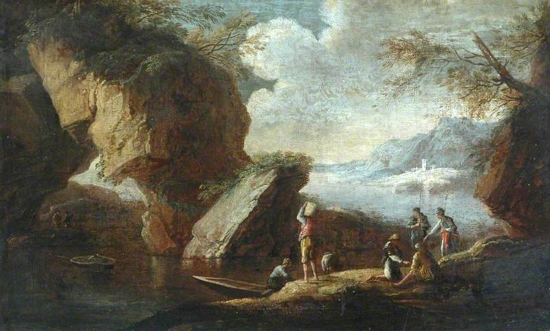 Paysage avec personnages - Salvator Rosa image 1 copie peinte à la main à l’huile