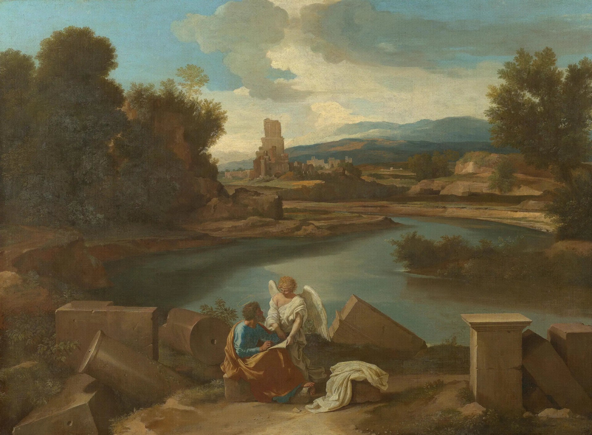 Paysage avec saint Matthieu - Nicolas Poussin image 1 tableau peint à l’huile sur toile